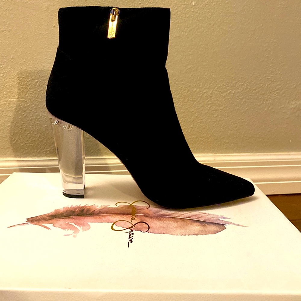 New black microsuede boots Jessica Simpson with glass high heels